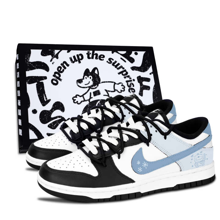 Nike Nike Dunk Black White, Light Blue Cute Leather Slip Resistant Abrasion Resistant Slip Resistant Abrasion Resistant