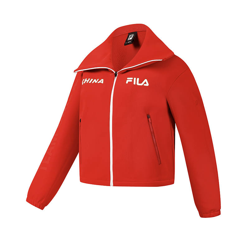 FILA EXPLORE Jackets Women's Fiery Scarlet Lapel Fleece Lined Other