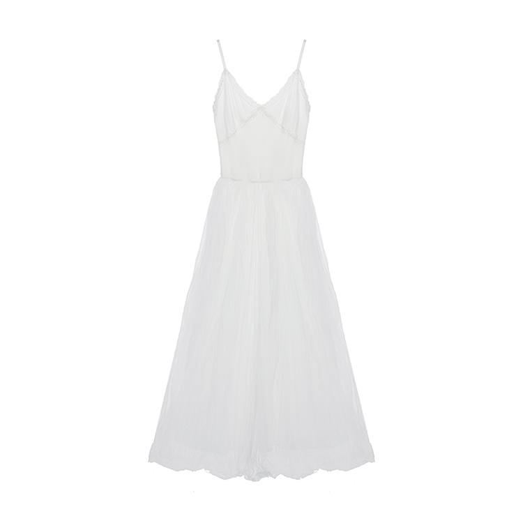 MOMMANWA Slip Dresses Women's White V Neck Moderate