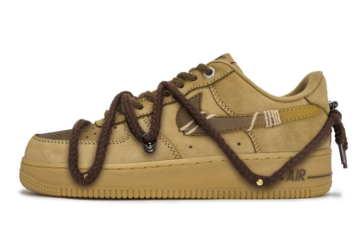 Nike Nike Air Force 1 Walking Planet, Border Scars Slip Resistant Low top Skateboard Shoes Unisex Wheat Brown