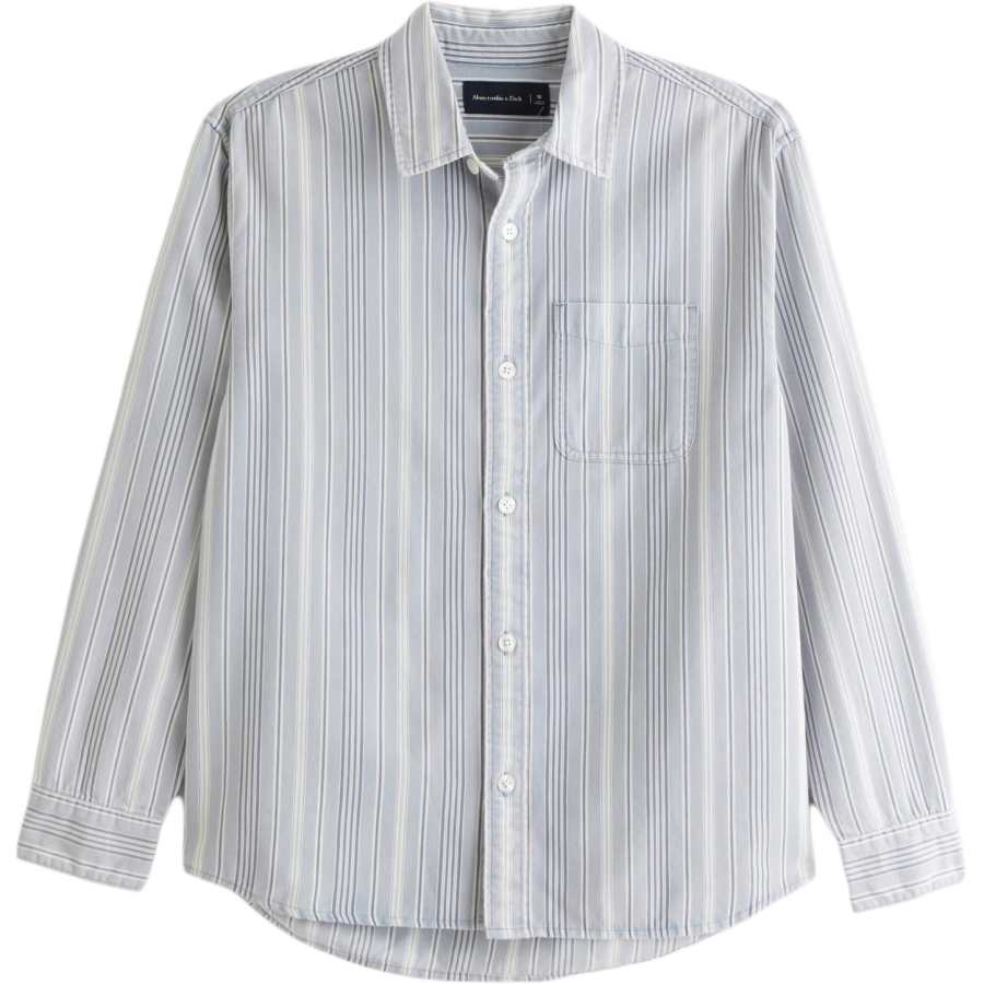 Abercrombie&Fitch Shirts Men's Light Blue Stripes Lapel Moderate