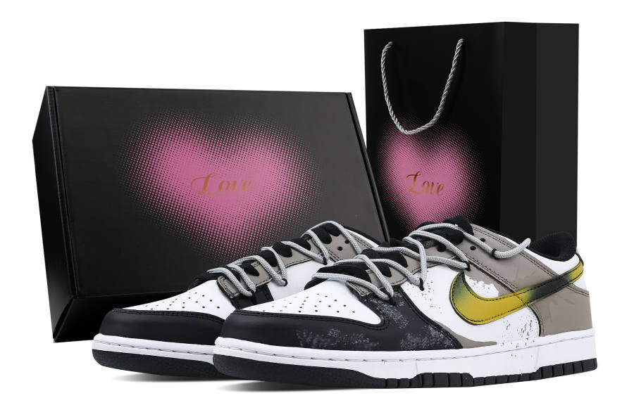 Nike Nike Dunk Ink Splash Step 1 Heart Box Slip Resistant Abrasion Resistant Low top Skateboard Shoes Unisex Black Brown