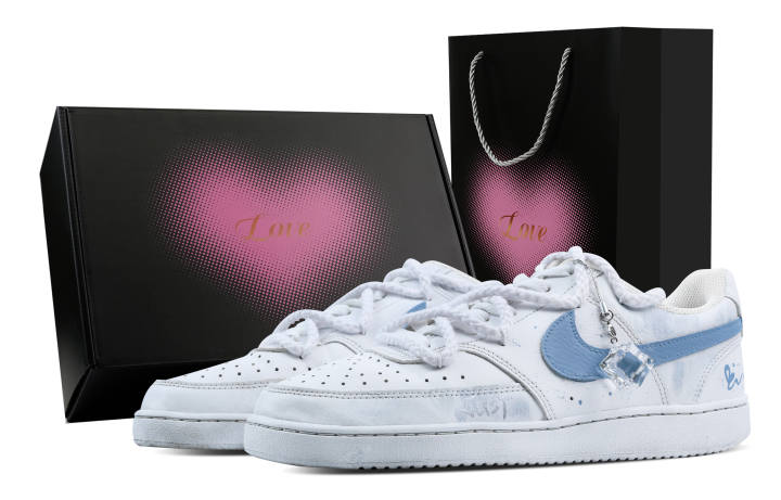 Nike Nike Court Vision 1 Ice Bloom, Heart Box Abrasion Resistant Low top Skateboard Shoes Men's Blue White
