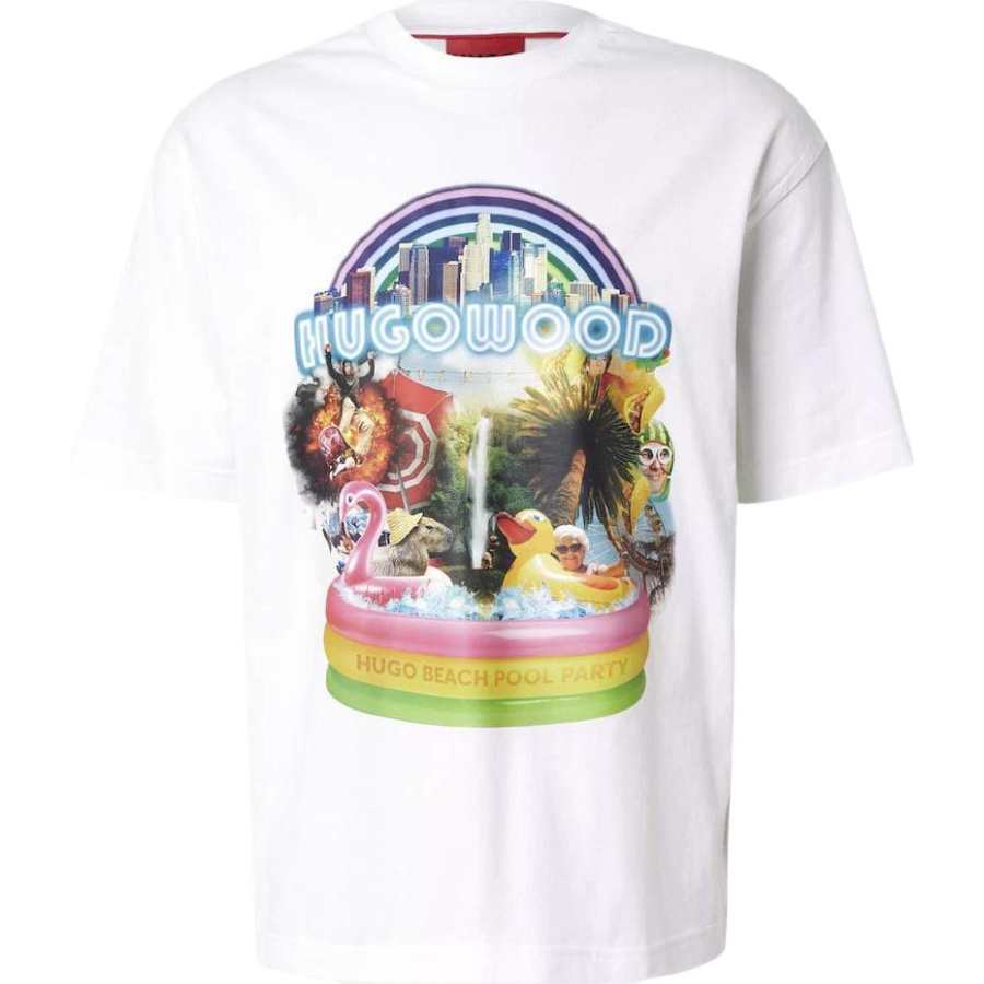 HUGO BOSS T Shirts Men's White Crew Neck Moderate Straight Fit
