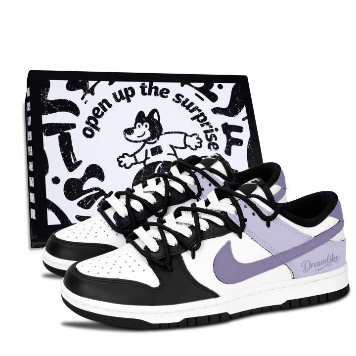 Nike Nike Dunk Black White, Purple Fantasy Soft Trend Abrasion Resistant Abrasion Resistant Low top Skateboard Shoes Unisex