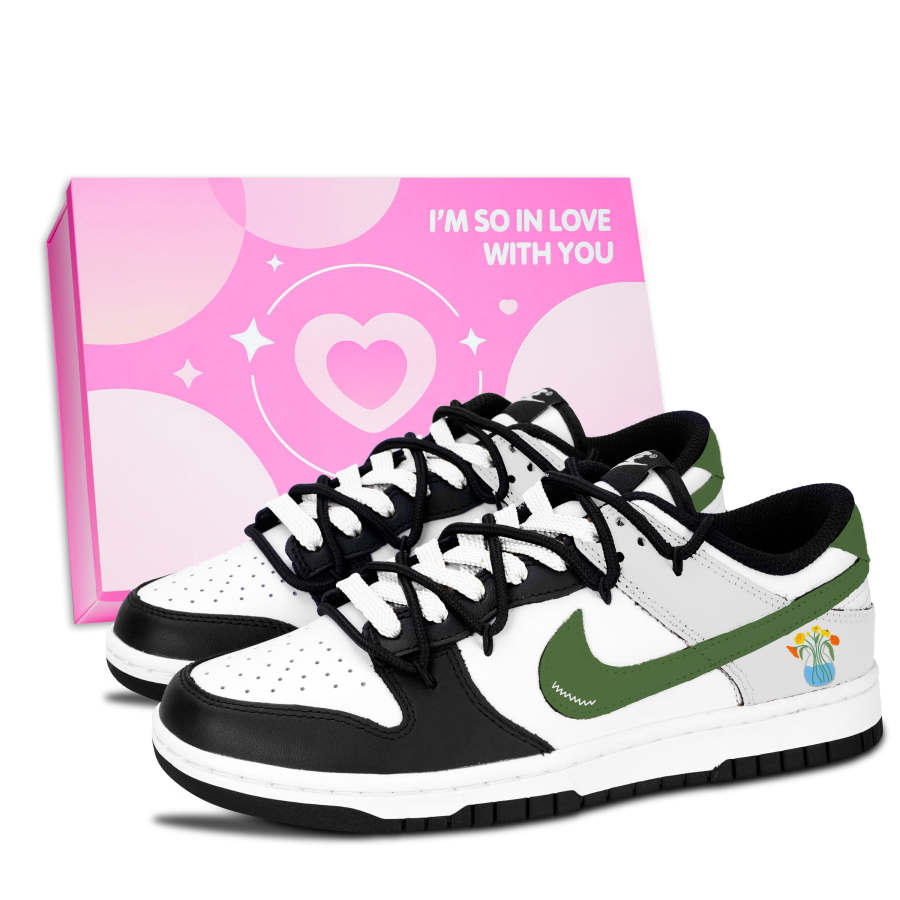 Nike Nike Dunk Black White, Green Bloom Abrasion Resistant Slip Resistant Abrasion Resistant Slip Resistant Low top