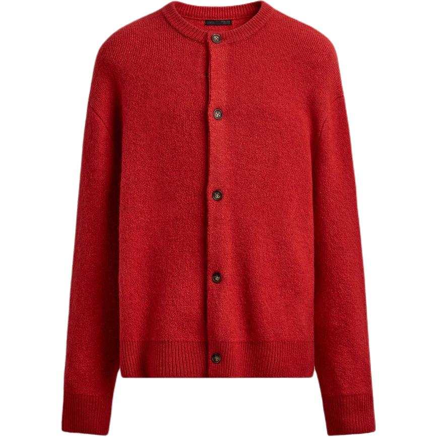ZARA New Year Knitwear Men's Red Crew Neck Moderate Cardigan