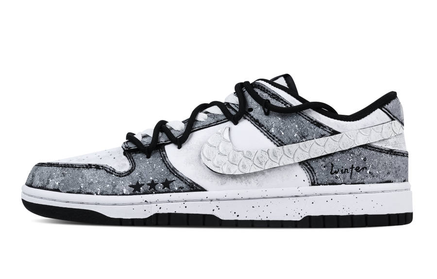 Nike Nike Dunk Frost Vein Star Paint Abrasion Resistant Low top Skateboard Shoes Unisex Gray White