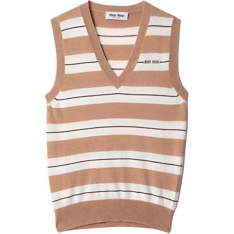 MIU MIU Tank Tops Women's Camel Brown V Neck Moderate Straight Fit