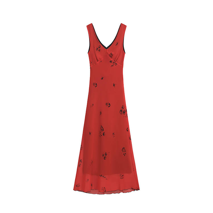 MOMMANWA Slip Dresses Women's Red V Neck Moderate