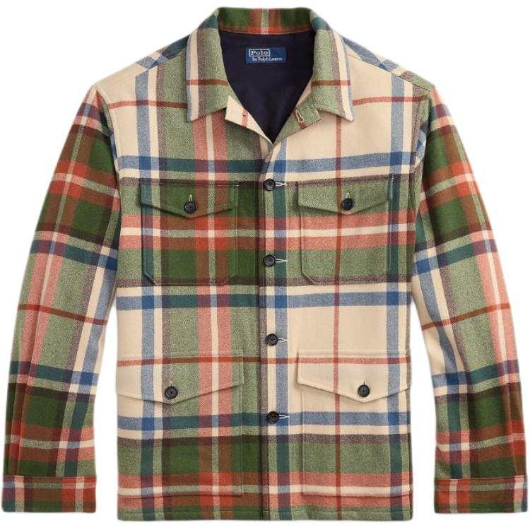 Polo Ralph Lauren Shirt Men's Cream Olive Green Multicolor