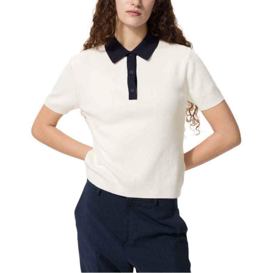 UNIQLO SS26 Polo Shirts Women's Ivory Polo Collar Moderate Straight Fit
