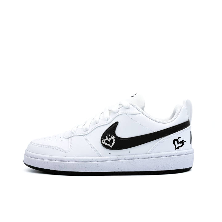 Nike Nike Court Borough Fire Core Synthetic Leather Low top Kids' Skateboarding Shoes Black White Teenagers