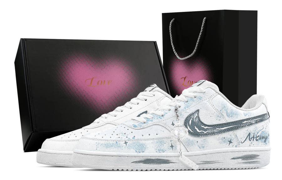 Nike Nike Court Vision 1 Starry Sky Kiss, Heart Box Abrasion Resistant Low top Skateboard Shoes Men's Blue White