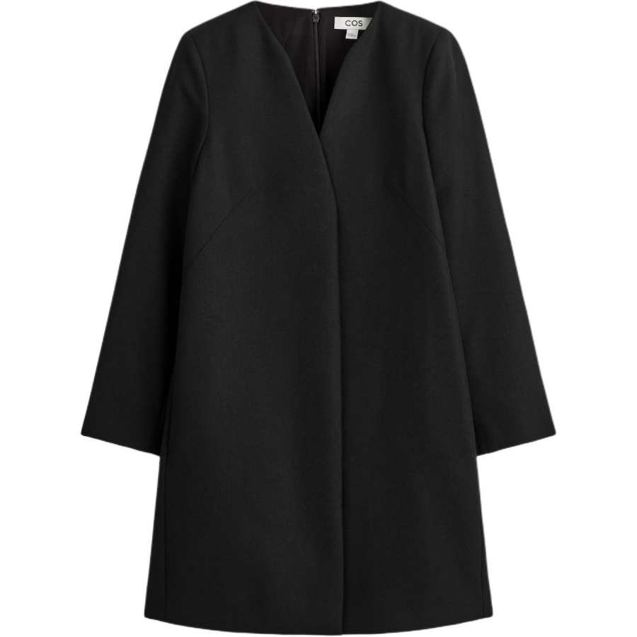 COS Long Sleeved Dresses Women's Black V Neck Moderate Midi Skirt