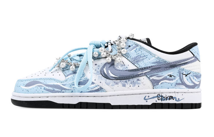 Nike Nike Dunk Pearl Harbor 2 Leather Slip Resistant Abrasion Resistant Low top Skateboard Shoes Blue White Kids'