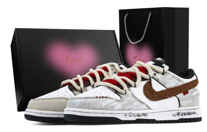 Nike Nike Dunk Old Traces 2 Heart Box Leather Slip Resistant Abrasion Resistant Low top Skateboard Shoes Beige Kids'