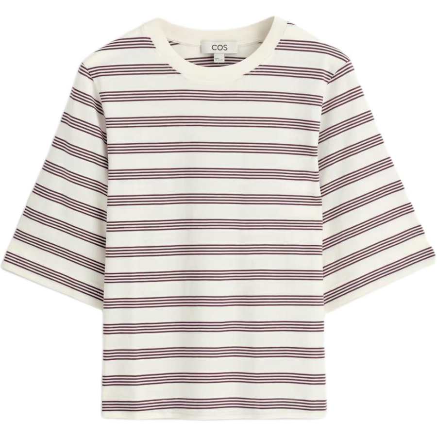COS T Shirts Women's White/Purple/Stripes Crew Neck Moderate