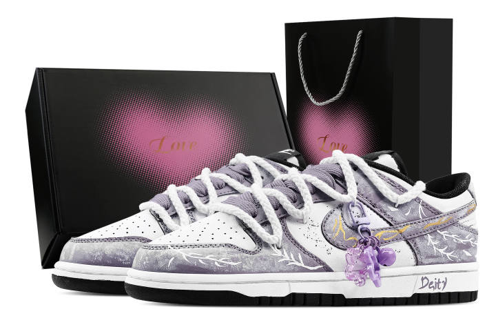 Nike Nike Dunk Willow God Smile Domain 1 Heart Box Abrasion Resistant Low top Skateboard Shoes Unisex Purple White