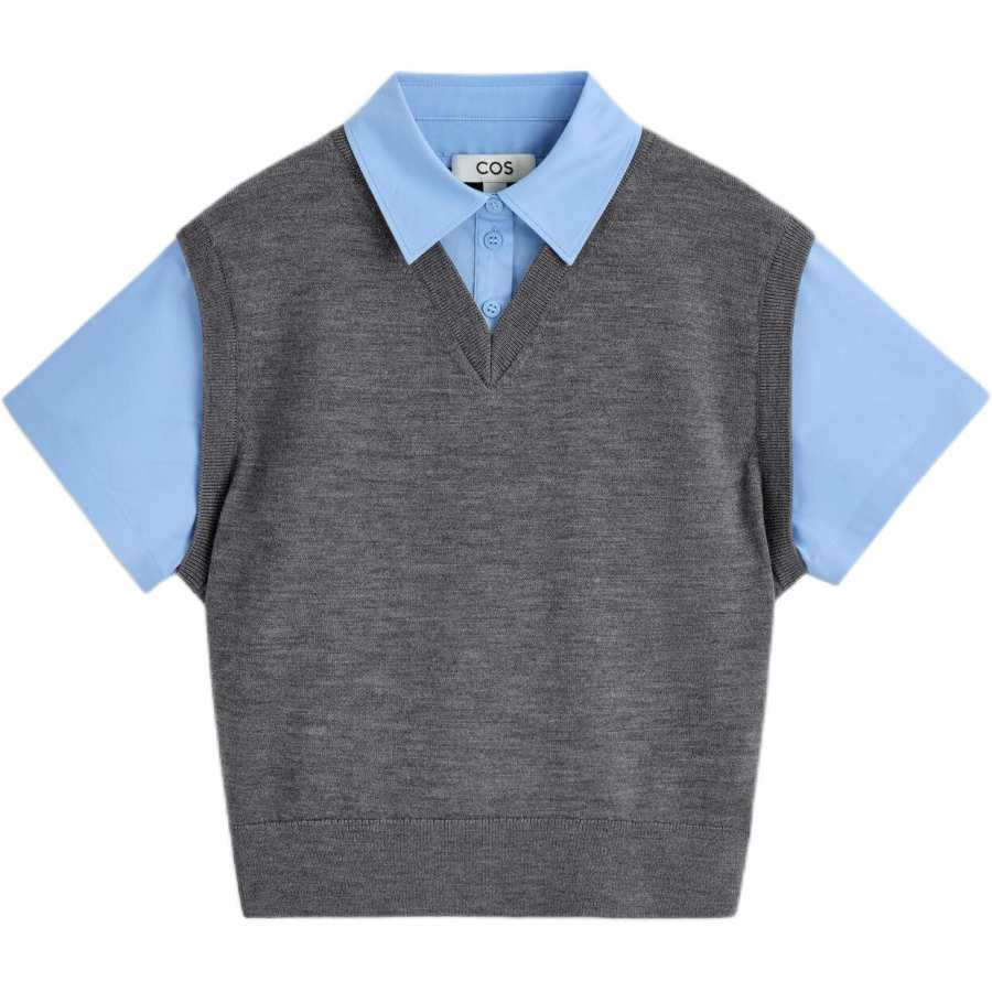 COS Shirts Women's Gray/Blue Lapel Mock Two Piece