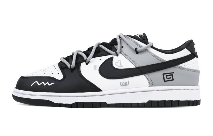 Nike Nike Dunk Simple Heart Imprints 2 Leather Slip Resistant Abrasion Resistant Low top Skateboard Shoes Black Gray Kids'
