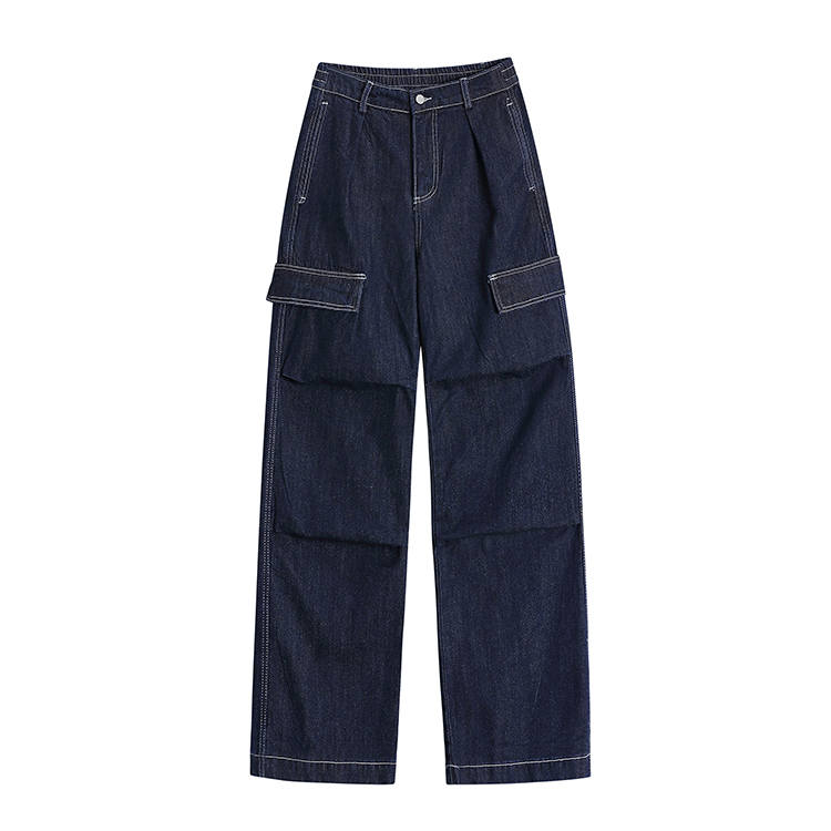 MOMMANWA Jeans Women's Dark Blue Jeans Moderate Wide Leg Pants