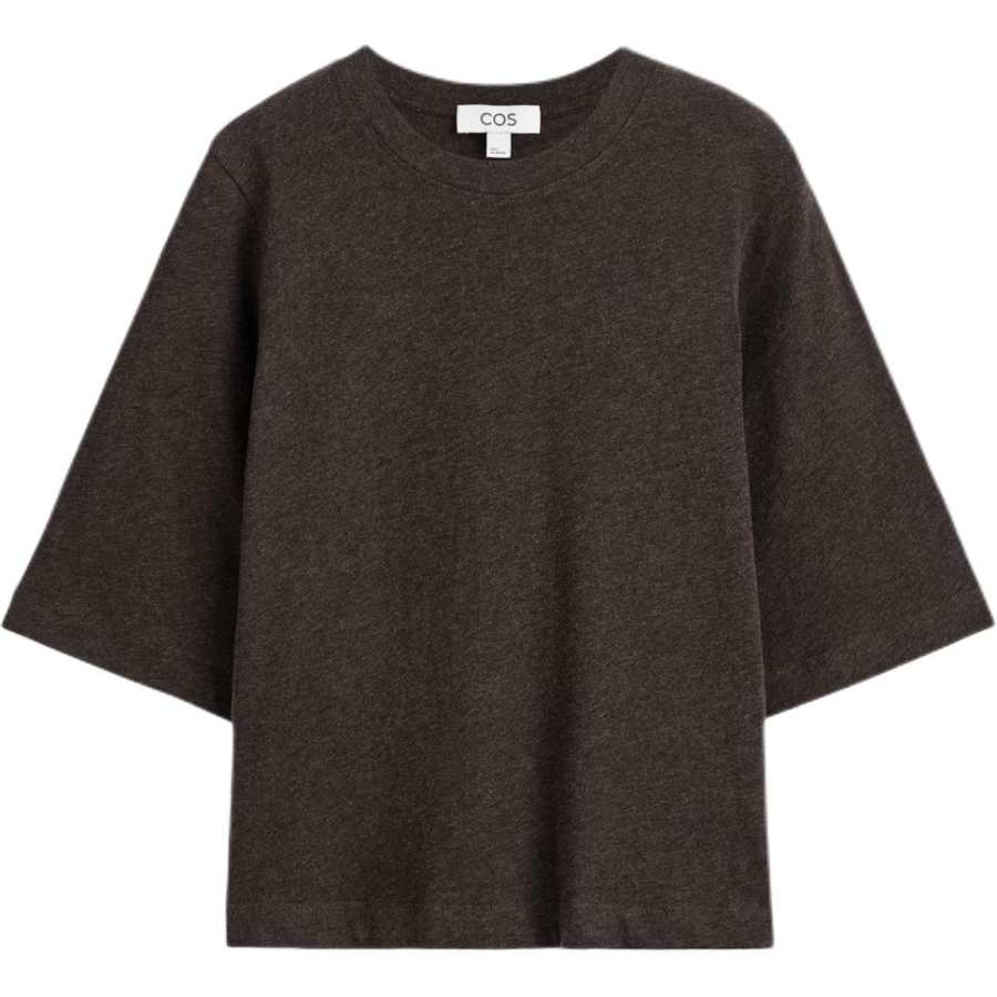 COS T Shirts Women's Dark Brown Crew Neck Moderate