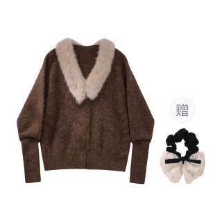 SYEEE WITH U Knitwear Women's Coffee Free Hair Tie Included V Neck Moderate Irregular