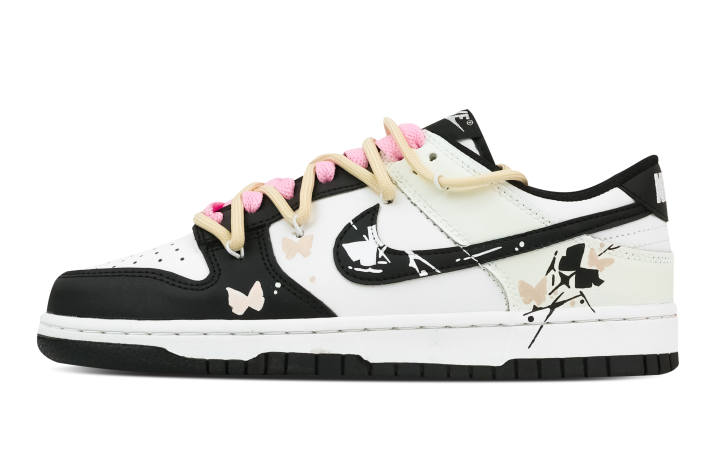 Nike Nike Dunk Butterfly Shadow 2 Leather Slip Resistant Abrasion Resistant Low top Skateboard Shoes Black White Kids'