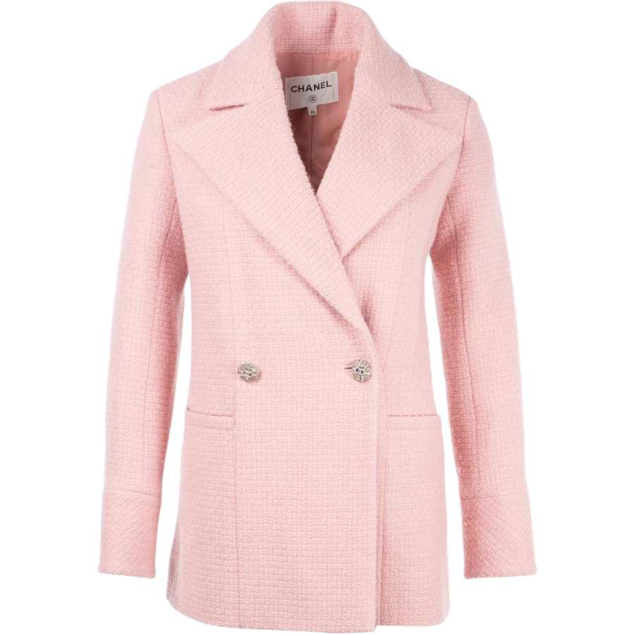 CHANEL Coats Women's Pink Lapel Moderate Straight Fit
