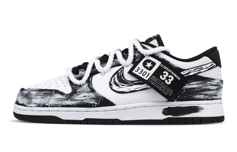 Nike Nike Dunk White Ink Recognition 1 Abrasion Resistant Low top Skateboard Shoes Unisex Black White