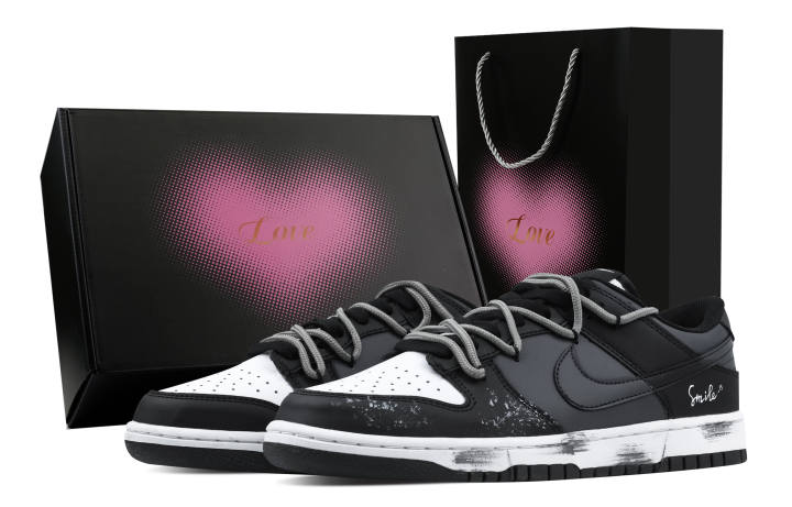 Nike Nike Dunk Ink Stain Smile 1 Heart Box Abrasion Resistant Low top Skateboard Shoes Unisex Dark Gray