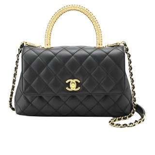 CHANEL Coco Handle Calfskin Handbag Small Women's Black