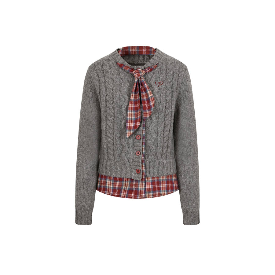 Umoumo Sweaters Women's Gray Crew Neck Moderate Mock Two Piece