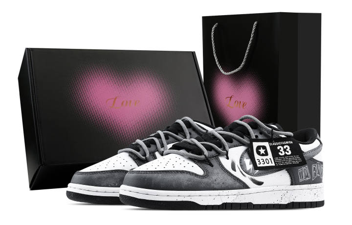 Nike Nike Dunk Thunder Flash 2 Heart Box Leather Slip Resistant Abrasion Resistant Low top Skateboard Shoes Dark Gray Kids'