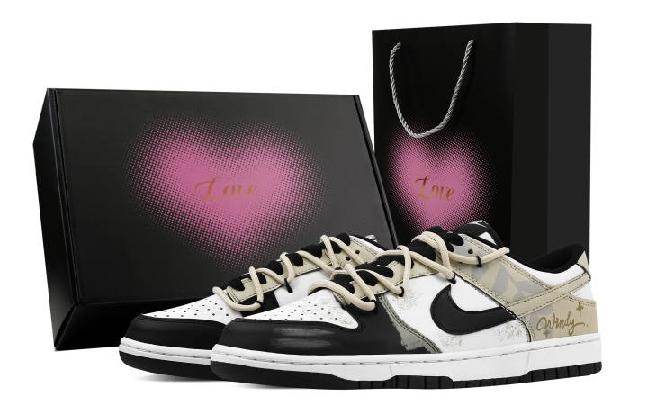 Nike Nike Dunk Soft Starry Style 1 Heart Box Abrasion Resistant Low top Skateboard Shoes Unisex Black Beige
