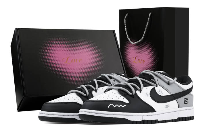 Nike Nike Dunk Simple Heart Trace 2 Heart Box Leather Slip Resistant Abrasion Resistant Low top Skateboard Shoes Black Gray