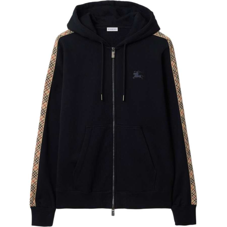 Burberry Ekd Embroidered Checked-Band Zipped Hoodie