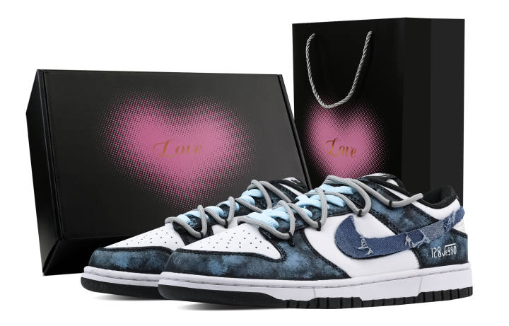 Nike Nike Dunk Blue Dyed Old Cloth 2 Heart Box Leather Slip Resistant, Abrasion Resistant, Lightweight Cushioning Low top