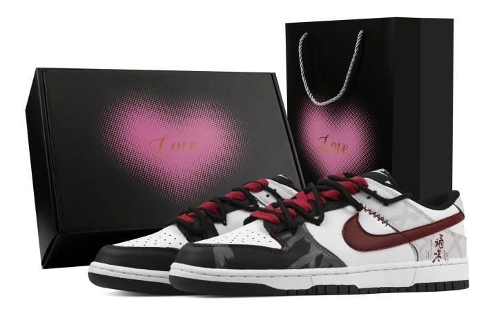 Nike Nike Dunk Blessing Heart Box Leather Slip Resistant Abrasion Resistant Low top Skateboard Shoes Black Gray Kids'