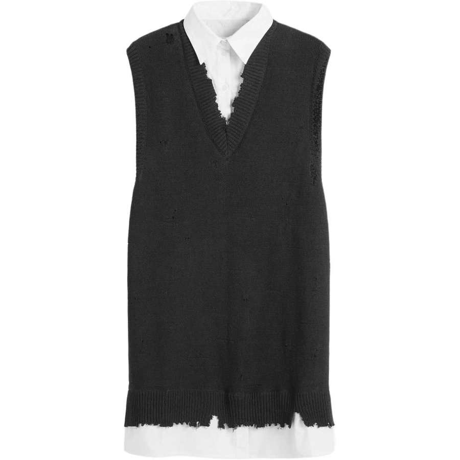 MM6 Maison Margiela Frayed V-Neck Knitted Dress