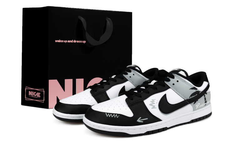 Nike Nike Dunk Abrasion Resistant Abrasion Resistant Low top Skateboard Shoes Unisex Black White Gray