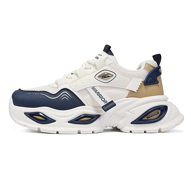 Warrior Height Increasing Abrasion Resistant Lightweight High top Chunky Sneakers Men's Beige Dark Blue Brown