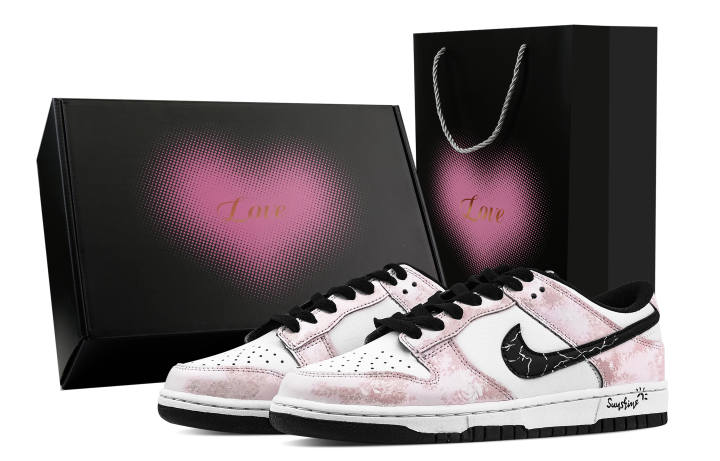 Nike Nike Dunk Cherry Blossom Sunlight 1 Heart Box Abrasion Resistant Low top Skateboard Shoes Unisex Pink White
