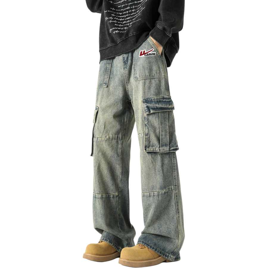 WARRIOR Jeans Unisex Blue DIY Badge Moderate Straight Fit Pants