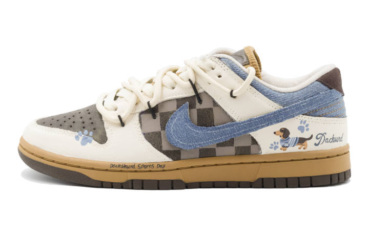 Nike Nike Dunk Dachshund Party Cushioning, Wear Resistant Low top Skateboard Shoes Unisex Beige Brown Blue