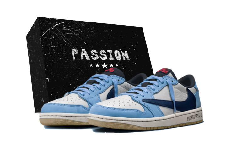 Jordan Travis Scott x Jordan Air Jordan 1 Prohibited Resale, Carolina Blue Travis Scott X AJ1 Abrasion Resistant Low top
