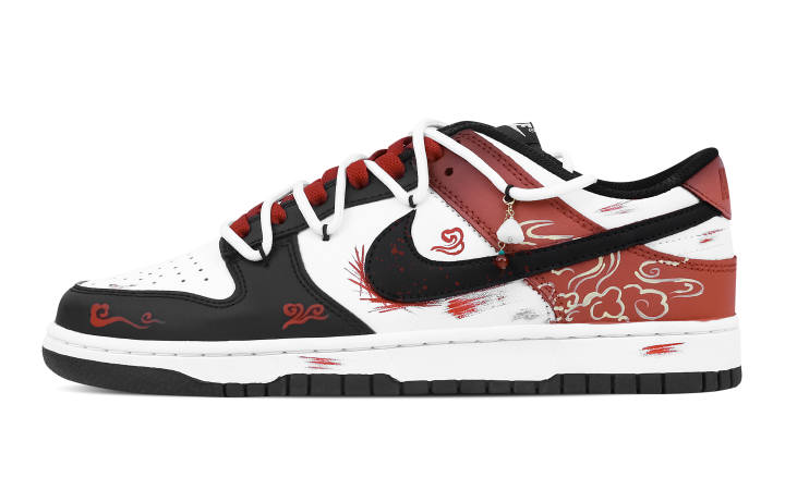 Nike Nike Dunk Vermilion Mist 2 Leather Slip Resistant Abrasion Resistant Low top Skateboard Shoes Black Red Kids'