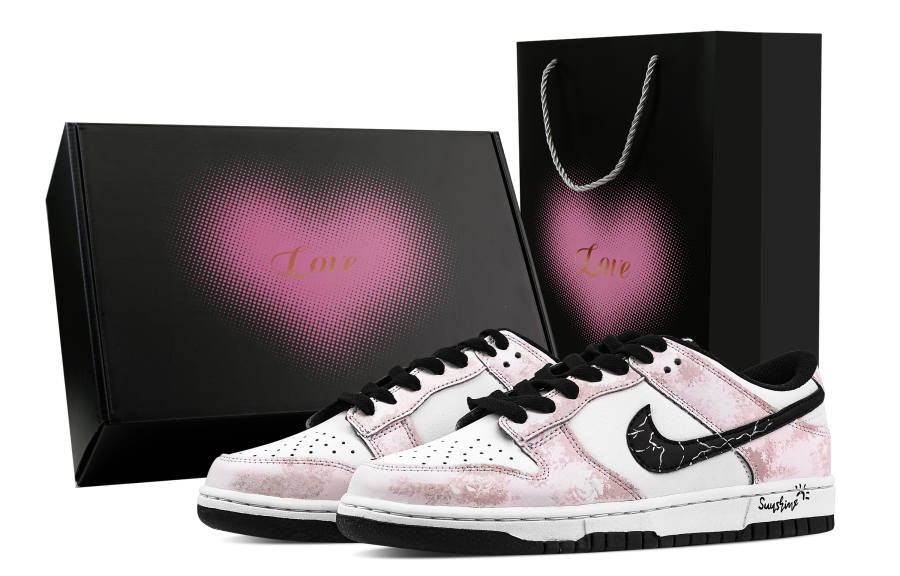 Nike Nike Dunk Cherry Blossom Sunlight 2 Heart Box Leather Slip Resistant Abrasion Resistant Low top Skateboard Shoes