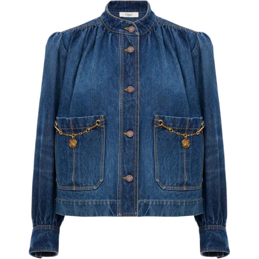 Chloé Chloé High-Neck Gathered Denim Jacket